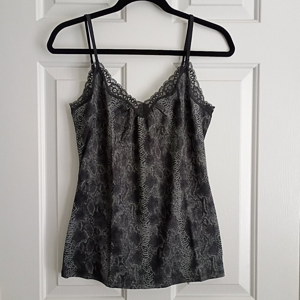EXPRESS Top Black & Gray Snake Print Lace Cami Spaghetti Straps Size M